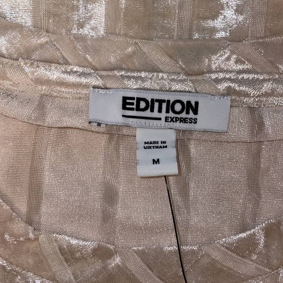 EXPRESS velvet striped sheer short sleeve shirt w/ high-low slit in size medium - Picture 8 of 9